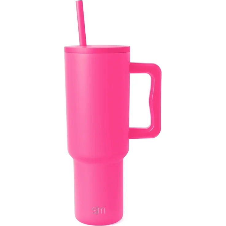 Simple Modern 40 oz Tumbler with Handle and Straw Lid | Insulated Cup Reusable Stainless Steel Water Bottle Travel Mug Cupholder Friendly | Gifts for Women Him Her | Trek Collection | Raspberry Vibes