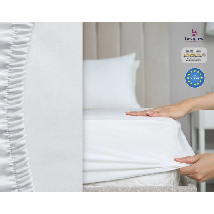 Beautex Spannbettlaken Spannbetttuch Jersey Baumwolle Premium, Jersey, Gummizug: rundum, (1 Stück), atmungsaktiv, hautfreundlich, perfekte Passform, formstabil, 160 g/m² – Bild 2