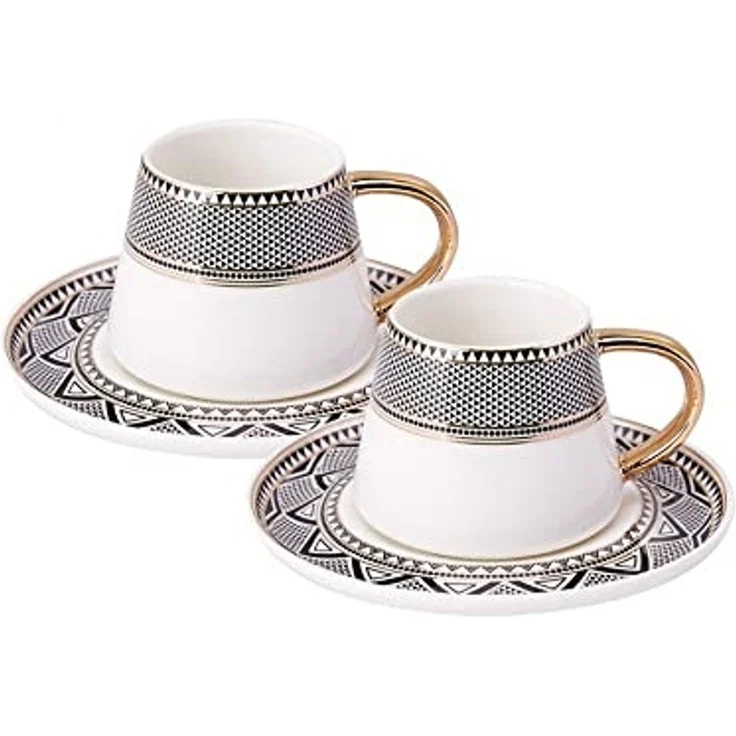 Karaca Kaffeeservice Karaca Globe 80 ml Kaffeetasse mit Untertasse Set 2 Personen, Schwarz – Bild 2