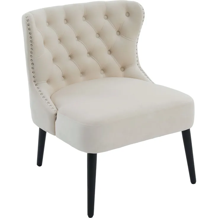 LVHOM Polsterstuhl aus Samt, Esszimmerstühle mit Knopfheftung, ohne Armlehnen, Massivholz Beine, Für Wohnzimmer, Büro & Schlafzimmer, Beige