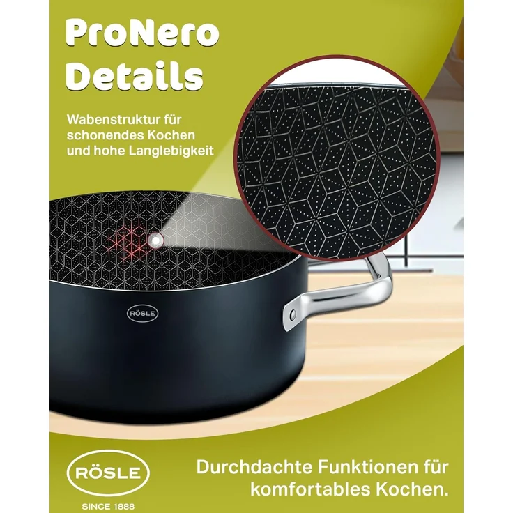 RÖSLE Bratentopf EBONIC Ø20 cm ProNero Keramik-Wabenbeschichtung 911063 – Bild 7