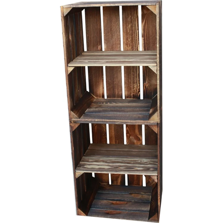 Holzkisten 2er Set mit Regalboden Kurz 50 x 40 x 30cm geflammt – Bild 5