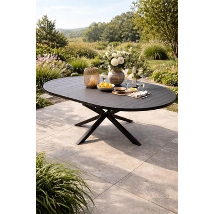 DEGAMO Gartentisch ARLES, Ausziehbar rund/oval 140/200x140cm, Aluminium anthrazit – Bild 2