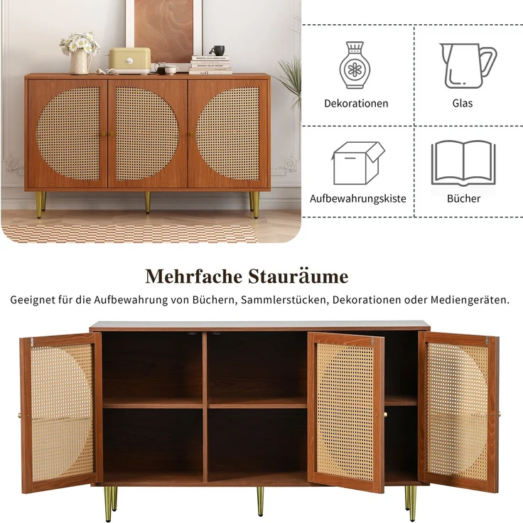 Rattan-Sideboard-Set für Wohnzimmer - Kombination aus Rattan-Kommode und Schuhschrank, Walnussfarben – Bild 3