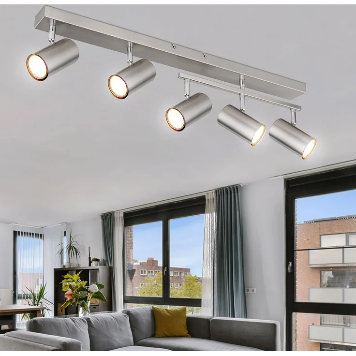 Spotlampe, Metall, Nickel matt, 5 Flammig, L 70cm – Bild 5