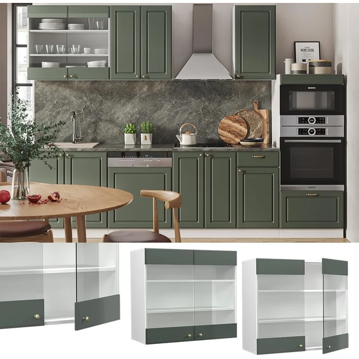 Küchenglasschrank Fame-Line Grün-Gold Landhaus 80 cm Vicco – Bild 3