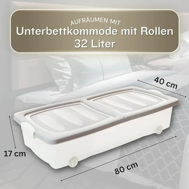 Centi Aufbewahrungsbox Unterbettkommode mit Rollen, flach, transparent (2er-Set) – Bild 2
