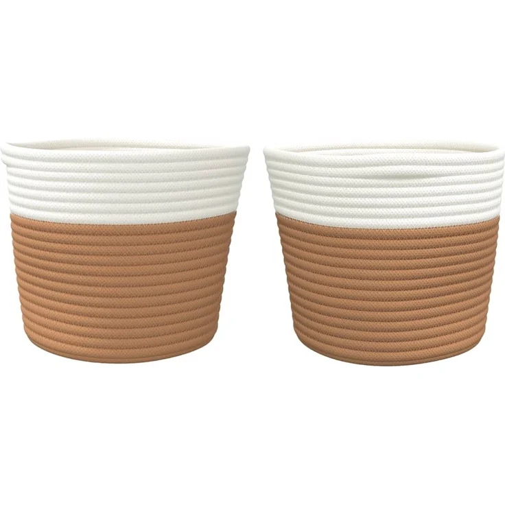 vidaXL Aufbewahrungskörbe 2 Stk. Braun und Weiß Ø24x18 cm Baumwolle 358454 – Bild 3