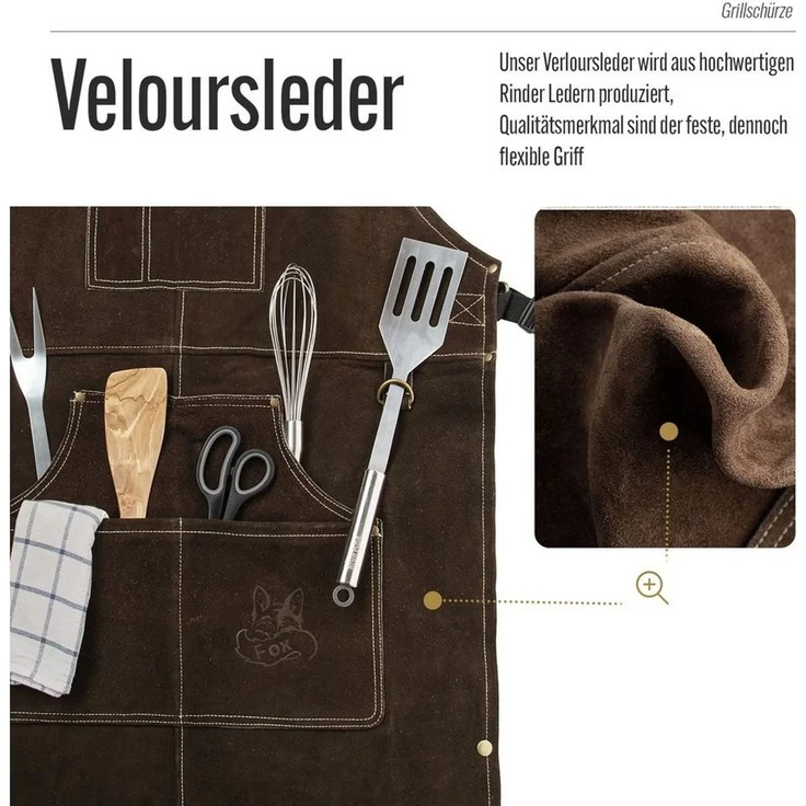 BLACK FOREST FOX Grillschürze ROUGH SET Büffelleder Grill Koch & Küchen Schürze + Holly Holster, (Set), SET Dunkelbraun – Bild 4
