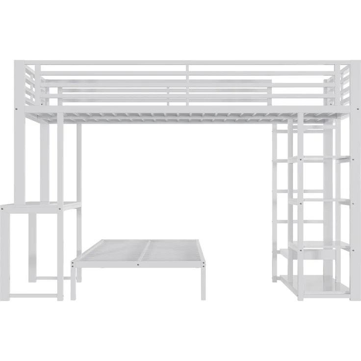 Hochbett 90×200 cm mit EN747-Schutz, Schreibtisch, Weiß, ohne Matratze – Bild 8
