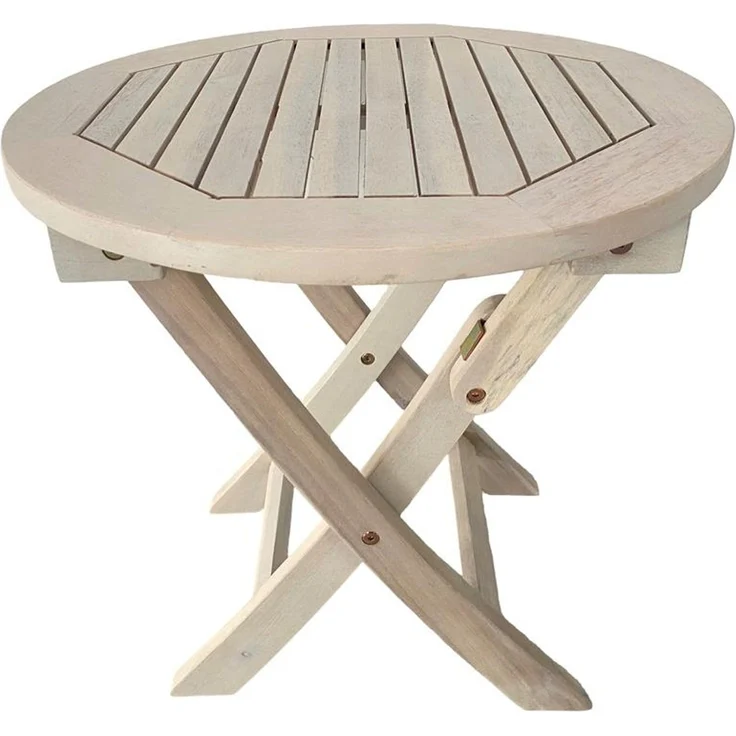 Klapptisch Balkontisch Beistelltisch 48 cm Rund Akazienholz Gartentisch Weiß – Bild 9