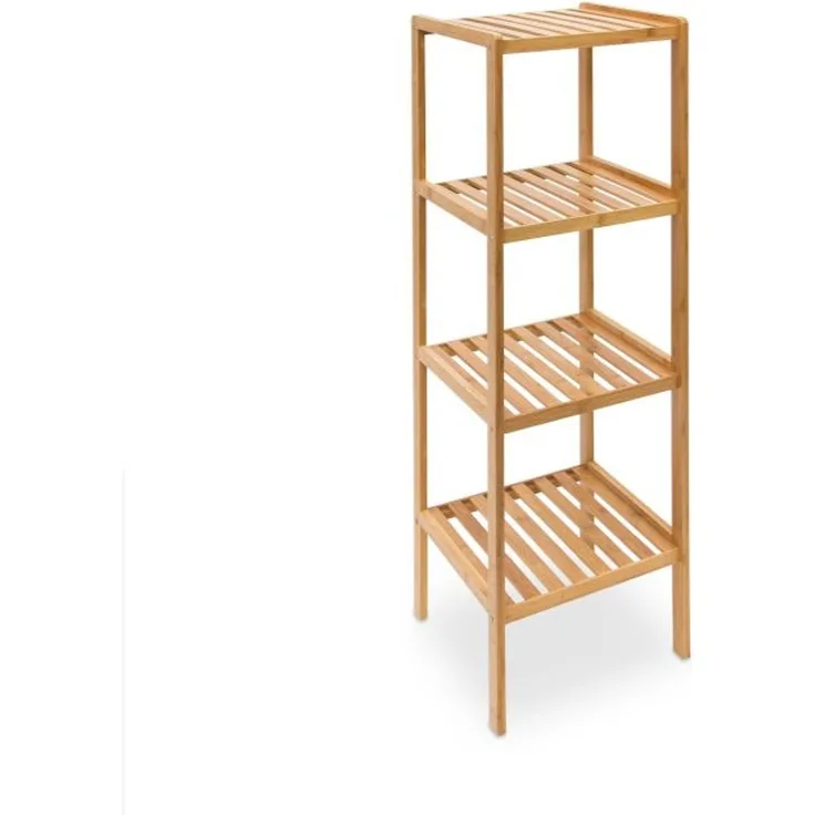Relaxdays Badregal mit 4 Ablagen, Bambus natur, 34 x 33 x 110 cm