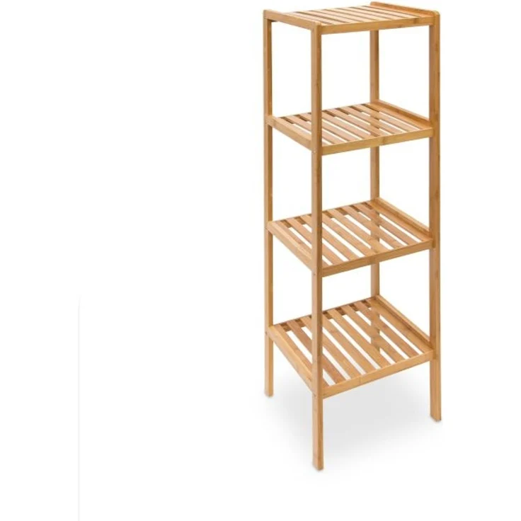 Relaxdays Badregal mit 4 Ablagen, Bambus natur, 34 x 33 x 110 cm – Bild 1