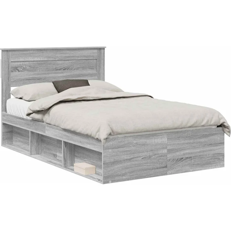 vidaXL Bettrahmen Graues Sonoma 135 x 190 cm Massives Kiefernholz 3409772 – Bild 1