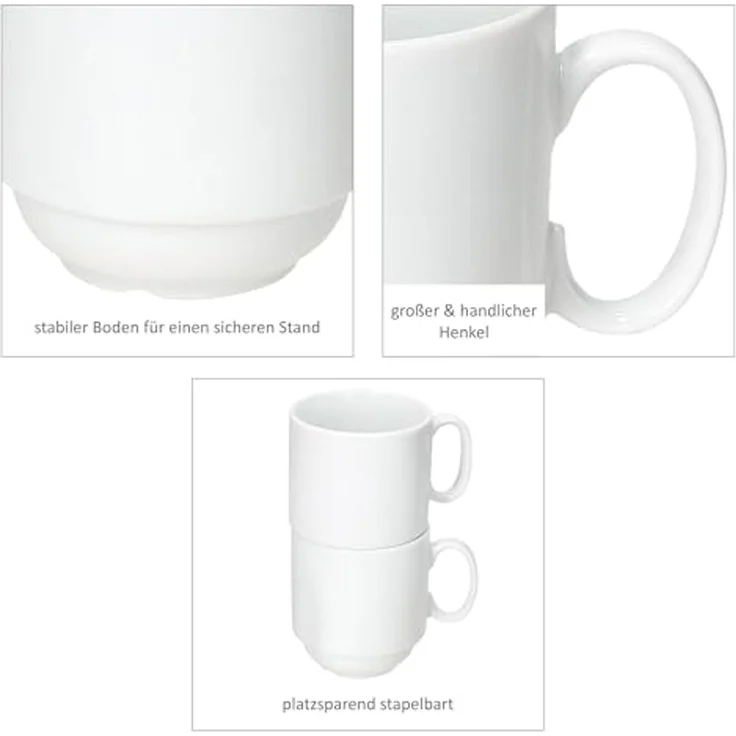 MamboCat Becher 6er Set Tommy Kaffeebecher 220ml weiß Porzellan 6 Personen stapelbar, Porzellan – Bild 5