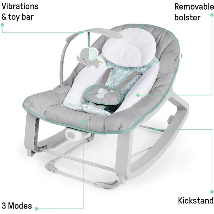 Ingenuity 12428 Keep Cozy 3 in 1 Grow with me Wippe Weaver mit Vibrationen, 2 Liegepositionen und 3 Wippfunktionen, mehrfarbig – Bild 4