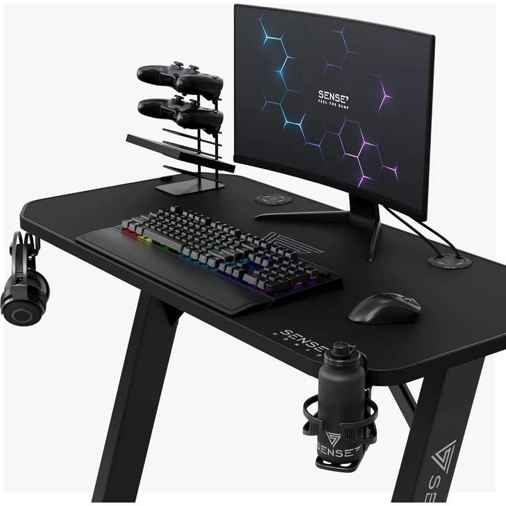 SENSE7 Schreibtisch Nomad Classic, Gaming Tisch 100x50, PC Tisch mit Kopfhörerhaken, Getränkehalter, Controller Halter, Gaming Computertisch mit Kohlefaseroberfläche, Ergonomischer Gaming Desk – Bild 8