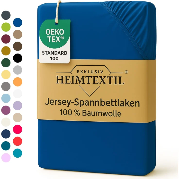 EXKLUSIV HEIMTEXTIL Marke Jersey Spannbettlaken 160 x 200 cm Royalblau 100% Baumwolle Öko - Tex Zertifiziert Bed-Sheet Bettlaken Spannbetttuch Topper Leinentuch – Bild 1