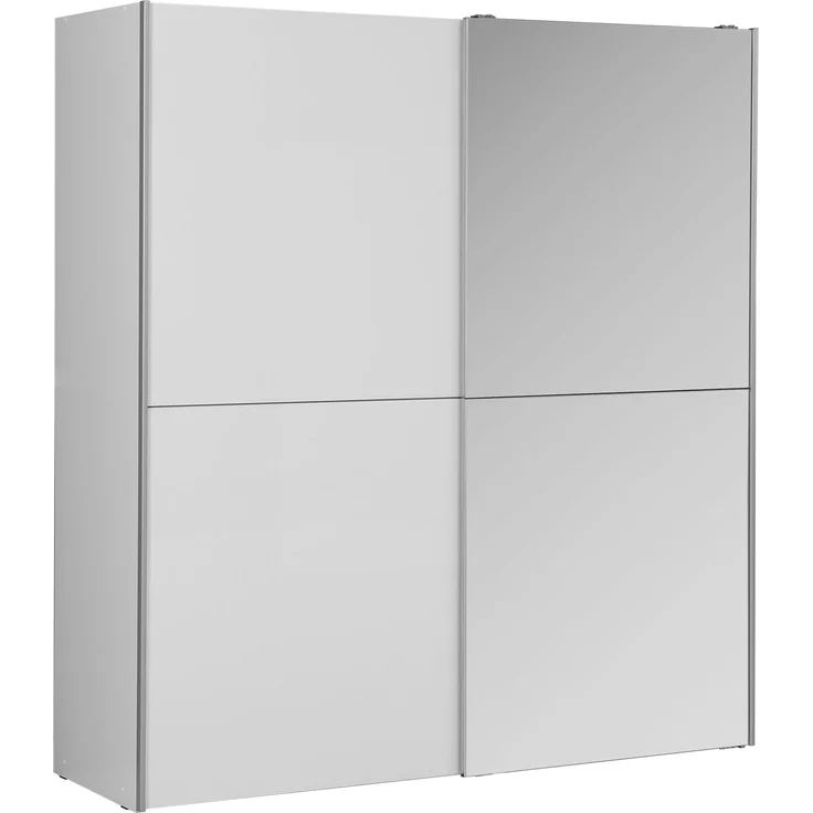 Forte KAIKAIS weißer Kleiderschrank 170, moderner Schwebetürenschrank mit Spiegelfront, 2-türig, Schlafzimmer, Holzwerkstoff, Weiß Hochglanz, 170,3 cm breit x 190,5 cm hoch x 61,2 cm tief – Bild 2