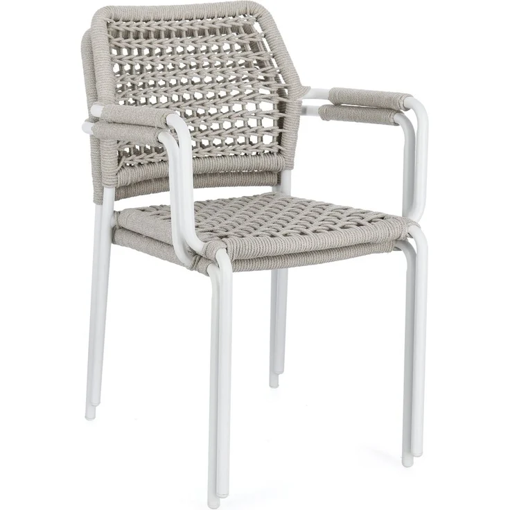 Gartenstuhl Adajra aus Aluminium, modernes Design, hellgrau weiß, stapelbar für Outdoor – Bild 9