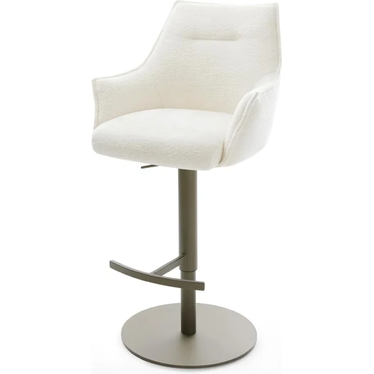 Barstuhl Alja-Flex Bouclé Soft Beige Drehfuß höhenverstellbar Metall Titanfarben Taschenfederkern – Bild 2