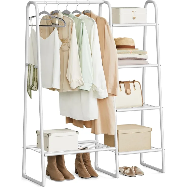 SONGMICS Kleiderständer, Wäscheständer mit 5 Ablagen, Metallrahmen, 40 x 101,7 x 153,3 cm, für Schlafzimmer, Wohnzimmer, Eingangsbereich, wolkenweiß HSR138W01