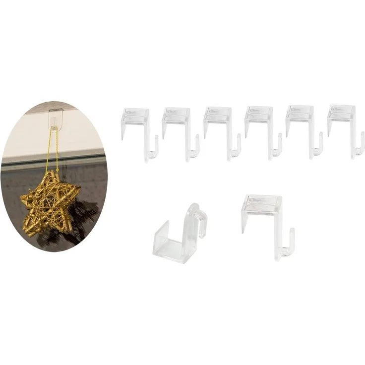 BigDean 8er Set Fenster- und Türhaken - Aus transparentem Kunststoff - Unauffällig & Effizient - Für ein Fensterfalz von max. 1,7 cm - Ideal für Lichterketten, Dekoanhänger & Weihnachts-Deko -