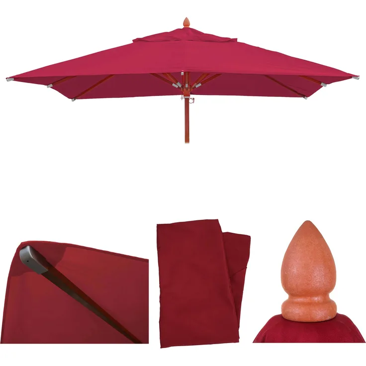 Ersatz-Bezug für Gastronomie Holz-Sonnenschirm HWC-C57, Sonnenschirmbezug, eckig 4x4m Polyester 3kg ~ bordeaux