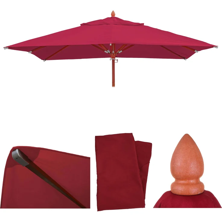 Ersatz-Bezug für Gastronomie Holz-Sonnenschirm HWC-C57, Sonnenschirmbezug, eckig 4x4m Polyester 3kg ~ bordeaux – Bild 1