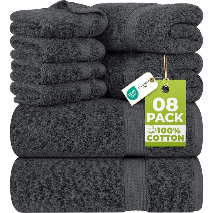 Utopia Towels - 8 teilig Handtücher Set aus Baumwolle mit Aufhänger - 2 Badetuch, 2 Handtücher und 4 Washclappen - (Grau)