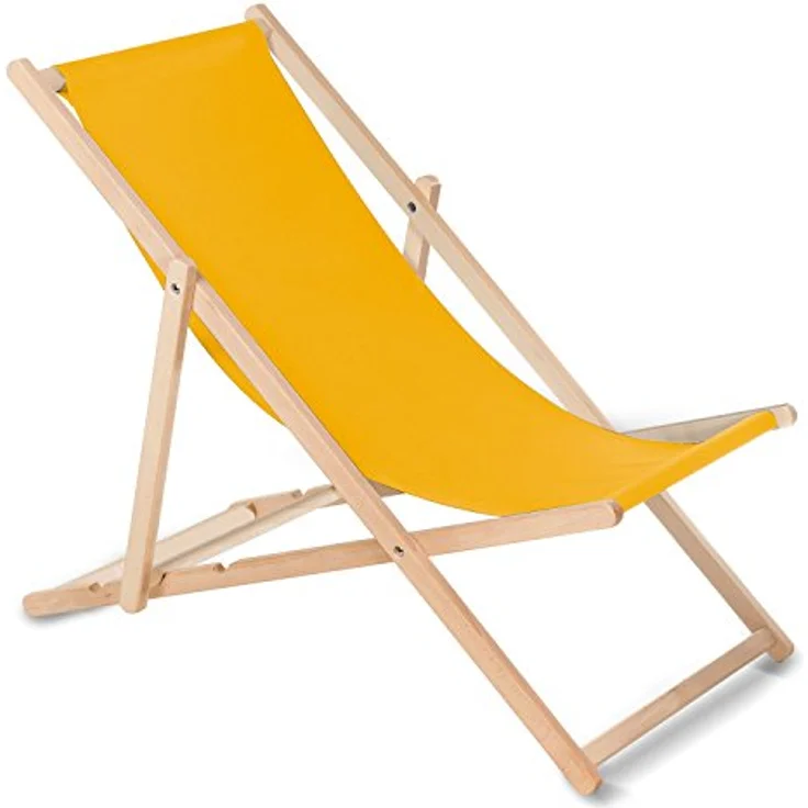 Green Blue Liegestuhl Sonnenliege Klappbar aus Buchholz ohne Armlehne Sonnenliege Gartenliege Liege (Gelb) – Bild 2