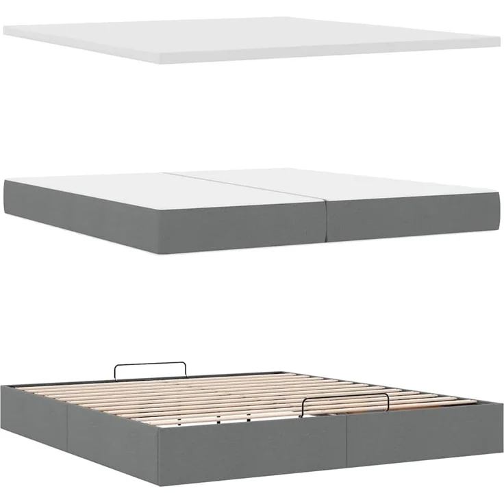 vidaXL Ottoman-Bett mit Matratze Dunkelgrau 200x200 cm Stoff 3311485 – Bild 6