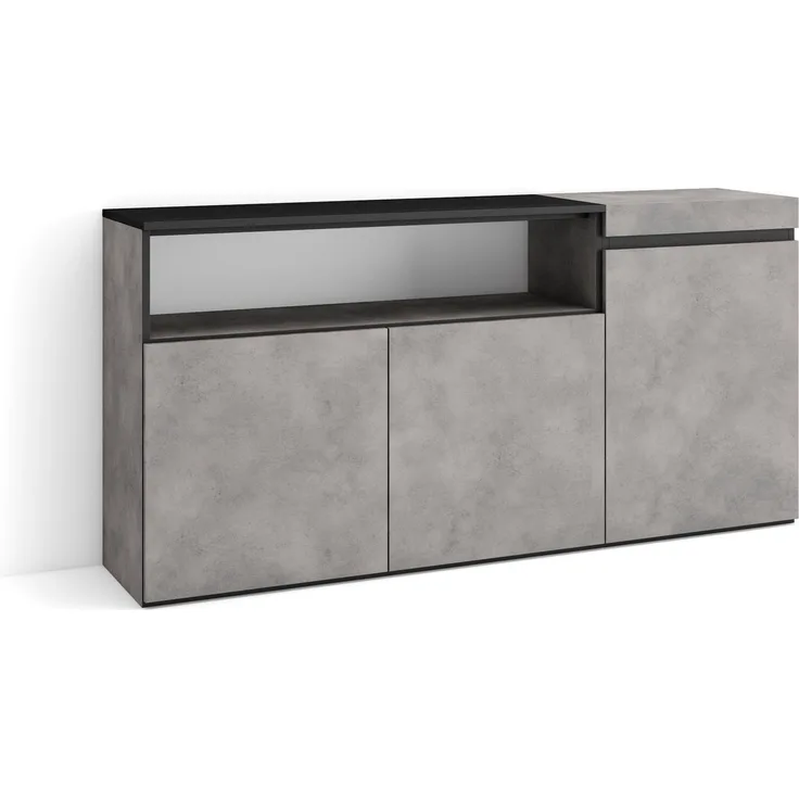 Skraut Home | Sideboard, Highboard | Kommode, Komodenschrank | 150 x 75 x 35 cm | 3 Türen | Wohnzimmer, Küche | Moderner Stil | Zement
