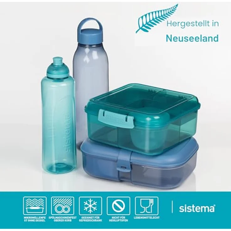 Sistema Bento Box Ocean Bound Plastic Brotdose mit Fächern | 1,25 L Lunchbox mit Joghurt-/Fruchtbehälter | Lunchbox Kinder & Erwachsene l | Hergestellt mit recyceltem Kunststoff | türkis – Bild 9