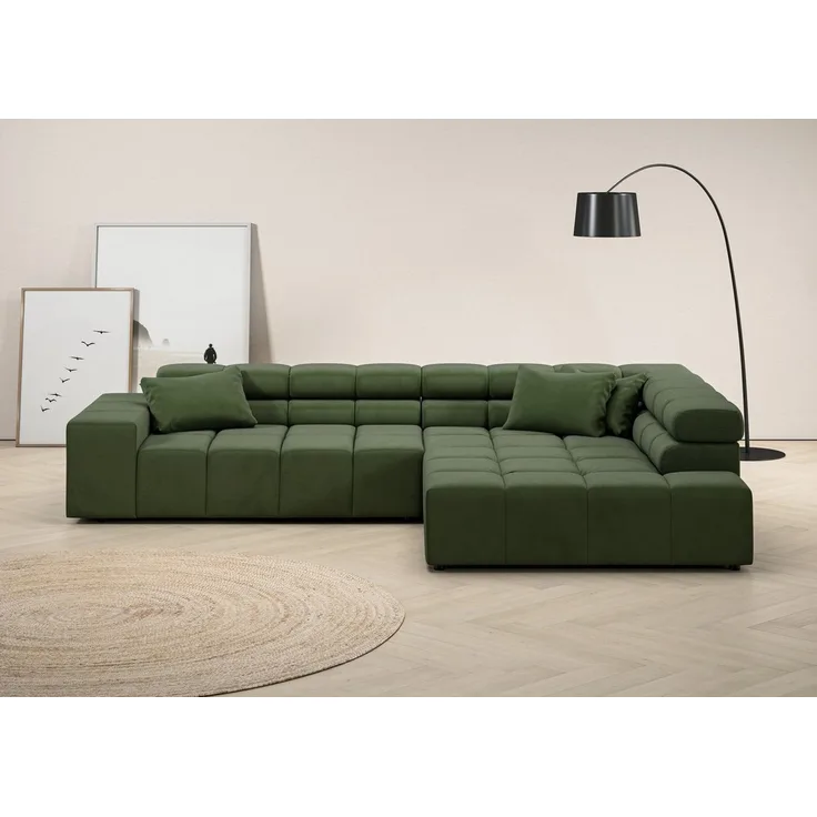 INOSIGN Ecksofa Ancona incl. Kopfteilverstellung, Zierkissen Breite 319cm, L-Form, wahlweise motorische Sitztiefenverstellung, auch in Cord + Easy Care