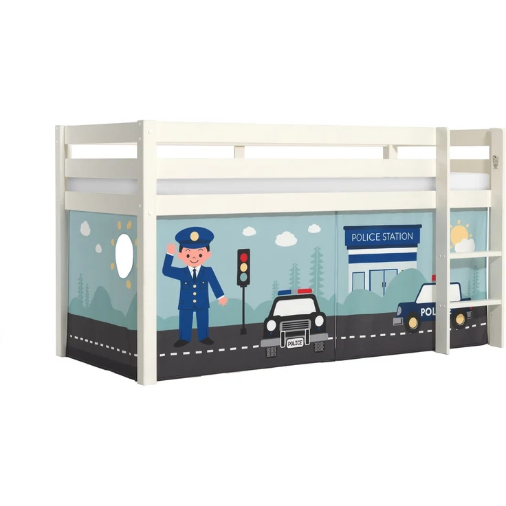Kinderbett Karolina 210x114x106 Massivholz Weiß Textilset Polizei – Bild 1