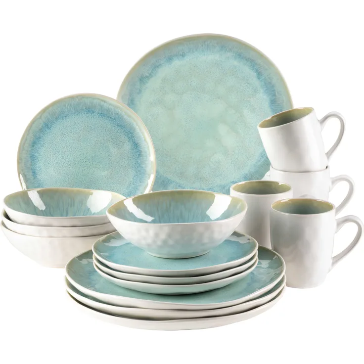Mäser 931975 Kombiservice Frozen für 4 Personen, Steinzeug, grün (1 Set, 16-teilig)