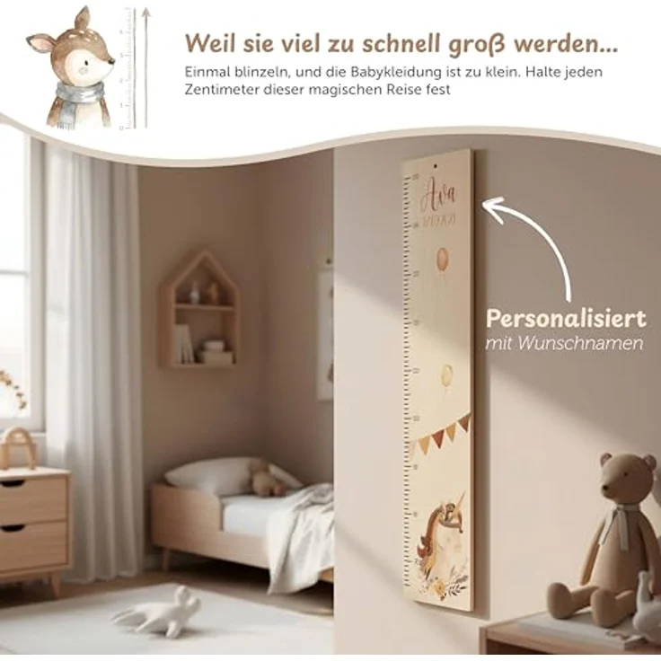 KIDSMOOD - Messlatte für Kinderzimmer Personalisiert, 70-140 cm - Messlatte Kinder Holz personalisiert Mit Namen für Baby- & Kleinkinderzimmer - Individuelles Geschenk für Kinder und Babys zum Geburt – Bild 3