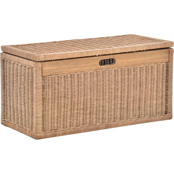 Krines Home Wäschetruhe Korb mit Deckel Rattan geflochten Regalkorb Schrankkorb Aufbewahrung, 68 cm Breit, mit Klappdeckel