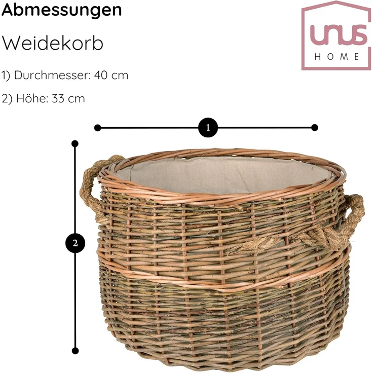 UNUS HOME Kaminholzkorb Korb Weide rund 2 Seilgriffe (1 St) – Bild 5