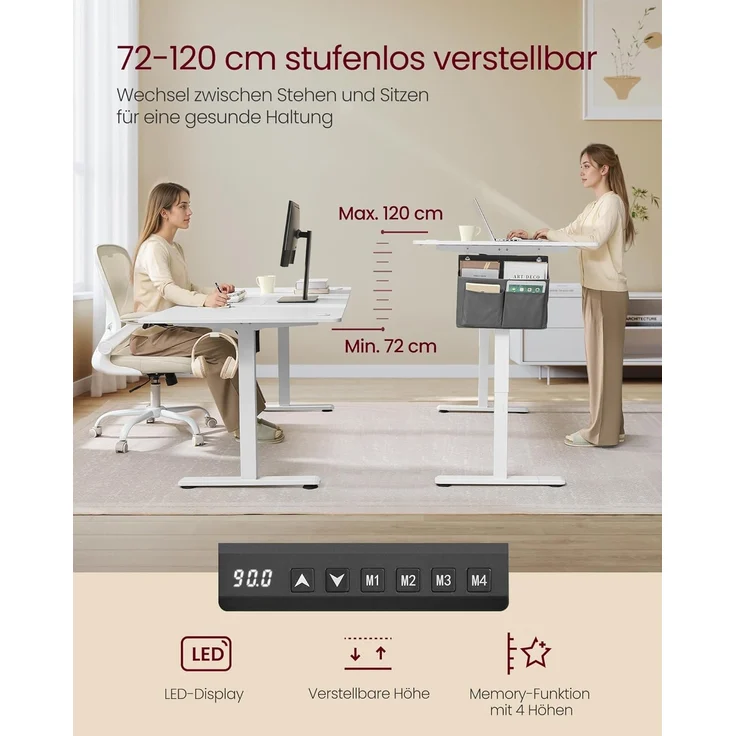 SONGMICS Höhenverstellbarer Schreibtisch elektrisch, 180x80 cm, Verstellbarer Tisch, Memory-Funktion für 4 Höhen, für Büro, wolkenweiß LSD138W01 – Bild 5