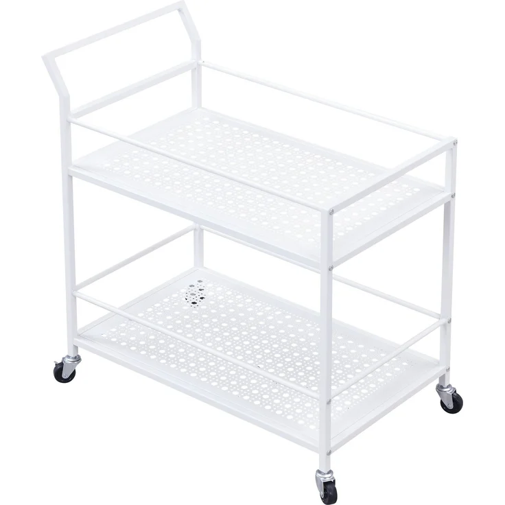 FINEBUY Servierwagen Metall 2 Ebenen mit Rollen Küchenwagen Barwagen Rollwagen FB72717, (79 x 45 x 83 cm Küchenwagen 2 Ebenen Metall Rechteckig), Speisewagen Küche Weiß, Teewagen auf Rollen – Bild 6