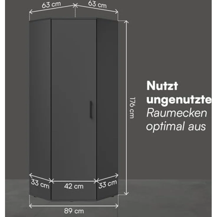 Bellamio Apol Eckschrank schwarz – großer Mehrzweckschrank – Allzweckschrank aus Holz – Haushaltsschrank mit 5 Fächern – Aktenschrank für Flur/Küche/Büro – Putzschrank – Aufbewahrungsschrank – Bild 3