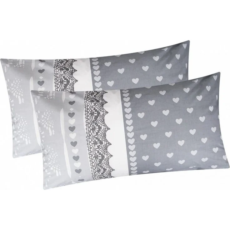 Heubergshop Kissenbezug, (2 Stück), 2er Set 40x80cm Kissenhülle Love Streifen Herzen Grau (386/2-KB-40x80) – Bild 2