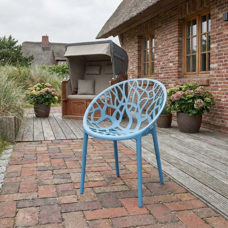 CLP 2er Set Gartenstühle Hope mit Lehne stapelbar wetterfest UV-beständig bis 150 kg - Farbe:blau – Bild 3