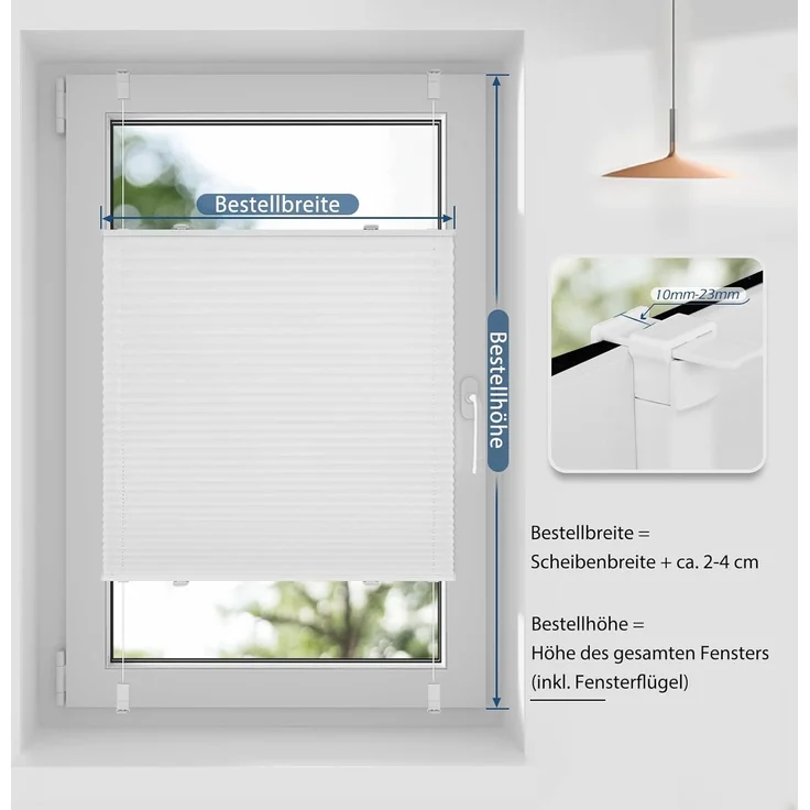 Sanfree Plissee Klemmfix Plisseerollo ohne Bohren Weiß B100 x H130cm inkl. Klemmträger Blickdicht und lichtdurchlässig Jalousie Faltrollo Sichtschutz und Sonnenschutz Rollo für Fenster & Tür – Bild 5