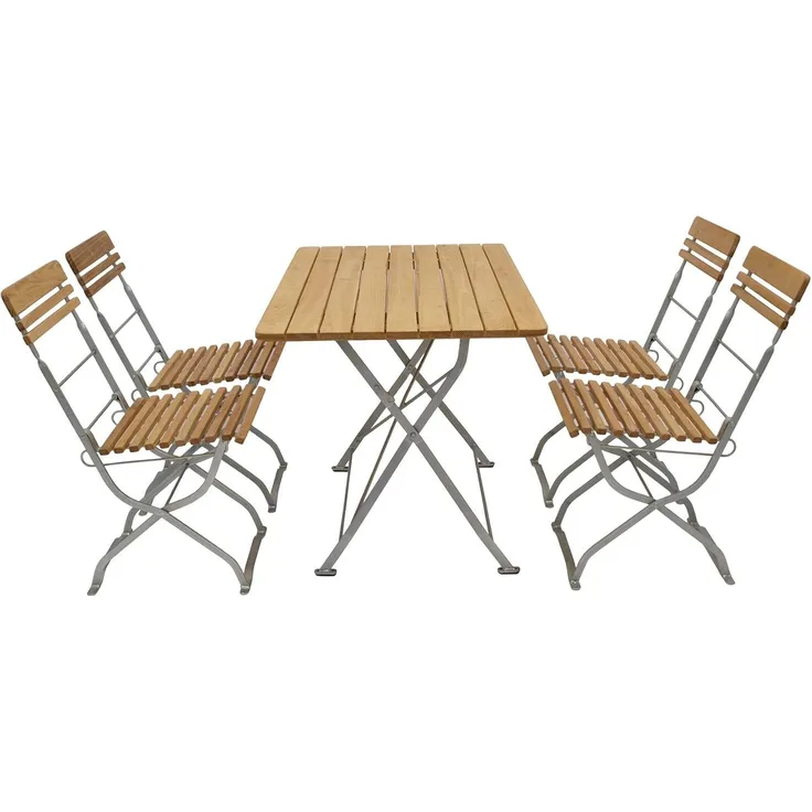 Biergarten - Garnitur MÜNCHEN 5-teilig (4x Stuhl, 1x Tisch 70x110 cm), Flachstahl verzinkt + Robinie