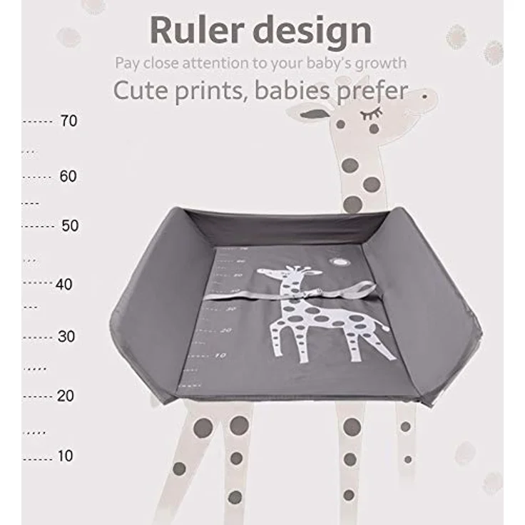 Baby Klappbarer Wickeltisch，Mobiler Wickeltisch mit Rollen und Wickelauflage,Wasserdicht und Höhenverstellbar，Baby Wickelkombi mit Ablagefächern-80 * 66 * 98cm grau – Bild 3