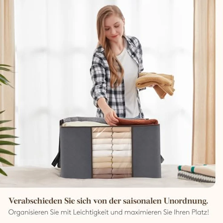 Lifewit 3 Stück 90L Große Aufbewahrungstasche Schrank Organizer Set, Faltbar Kleideraufbewahrung mit verstärkt Griff, stabilem Reißverschluss für Kleidung, Bettwäsche, Bettdecken, Steppdecke, Kissen – Bild 10