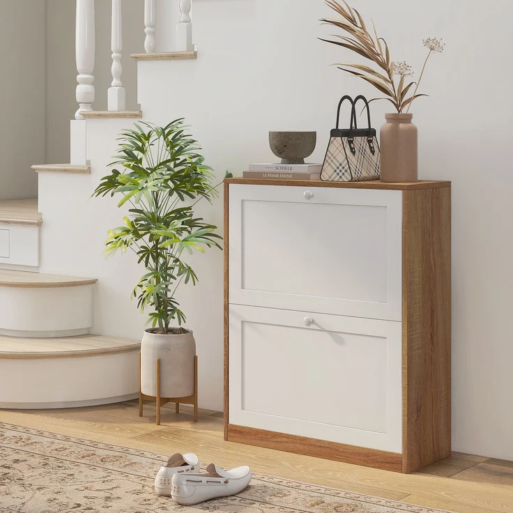 Schuhregal „Slim“ mit 3 verstellbaren Einlegeböden auf 2 Ebenen für 12 Paar Schuhe, aus Spanplatte und MDF, 60 x 24,5 x 75,5 cm – Bild 3